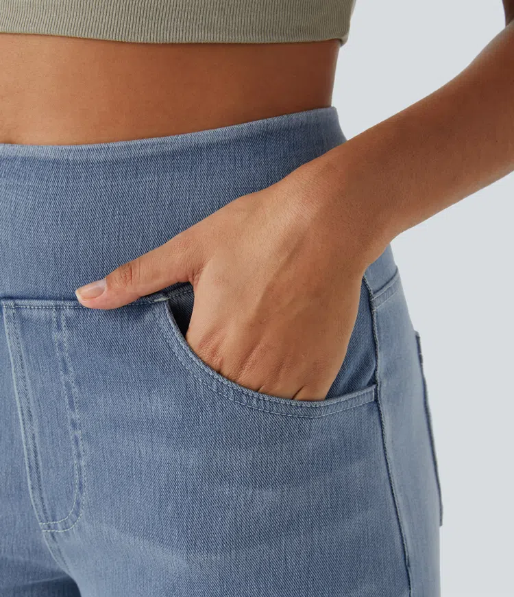 Lara™ Jeans stretch de cintura alta e perna larga