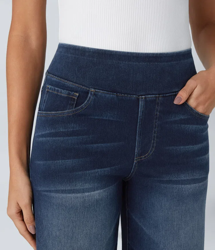 Lara™ Jeans stretch de cintura alta e perna larga