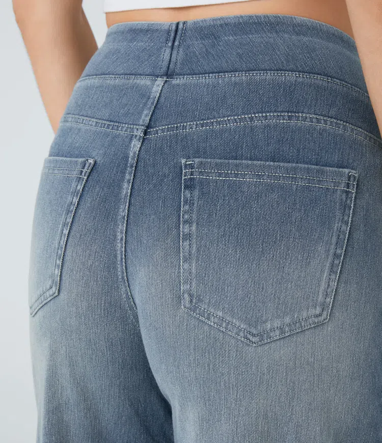 Lara™ Jeans stretch de cintura alta e perna larga