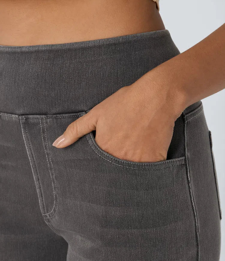 Lara™ Jeans stretch de cintura alta e perna larga